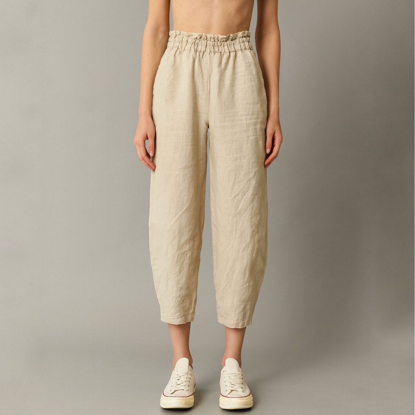 Lenoklinen Tan Flax Linen Lantern Pants Turkish Style Relaxed Fit Size Medium